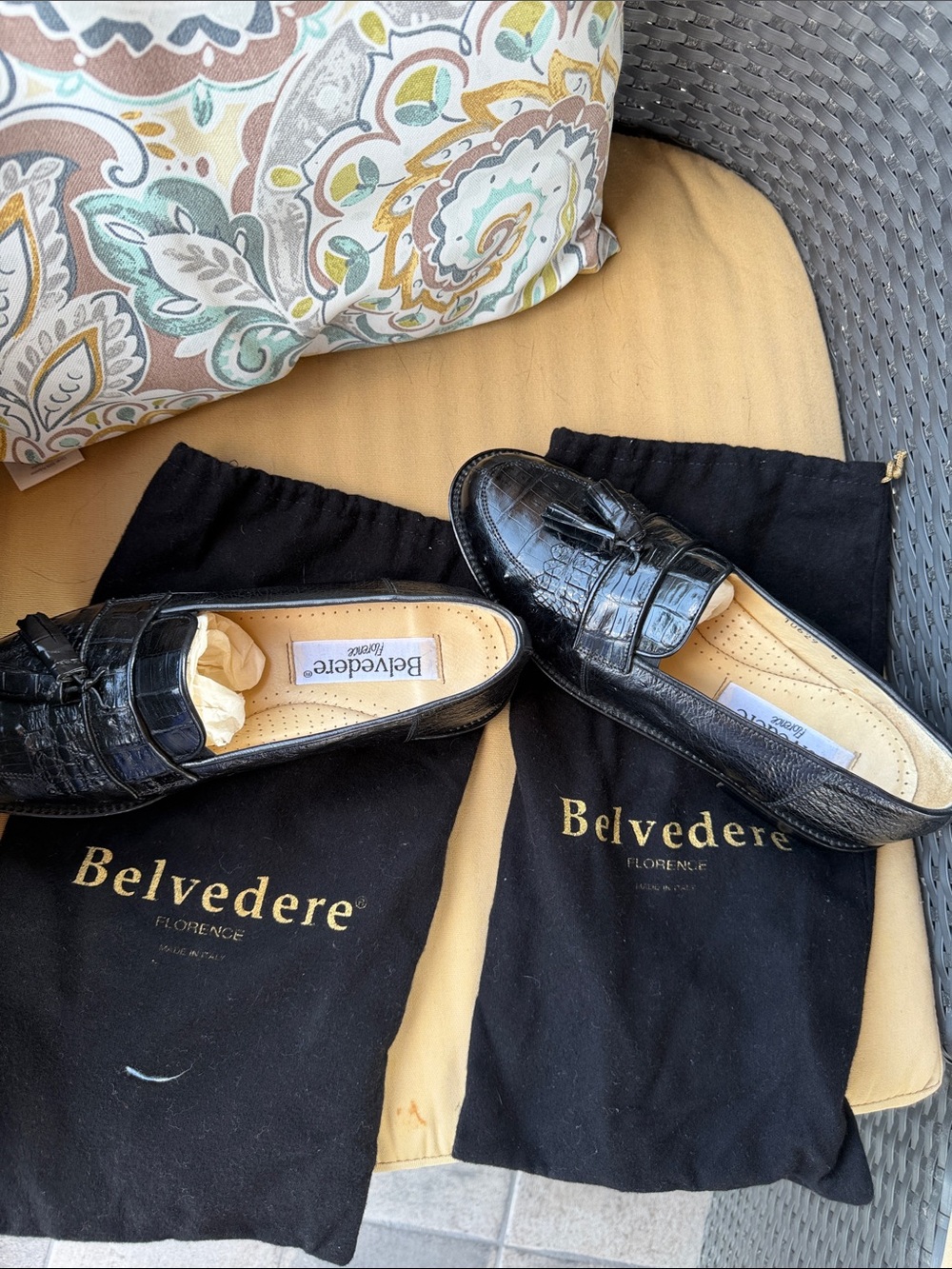 Belvedere Black Croc-Embossed Leather Tassel Loafers for Men